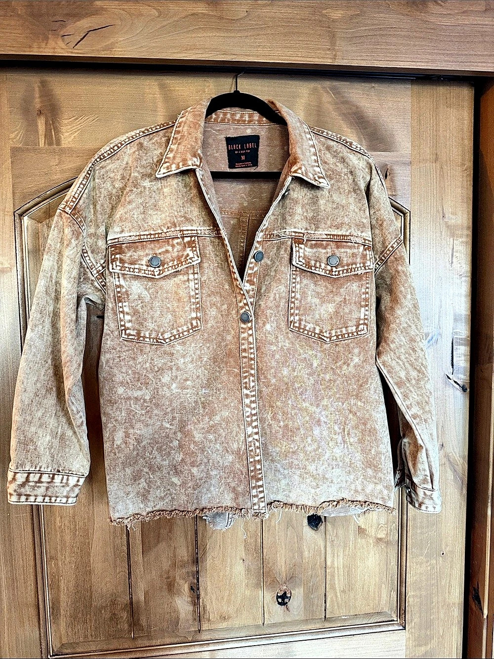 Black Label Distressed Denim Jacket in Brown Like New